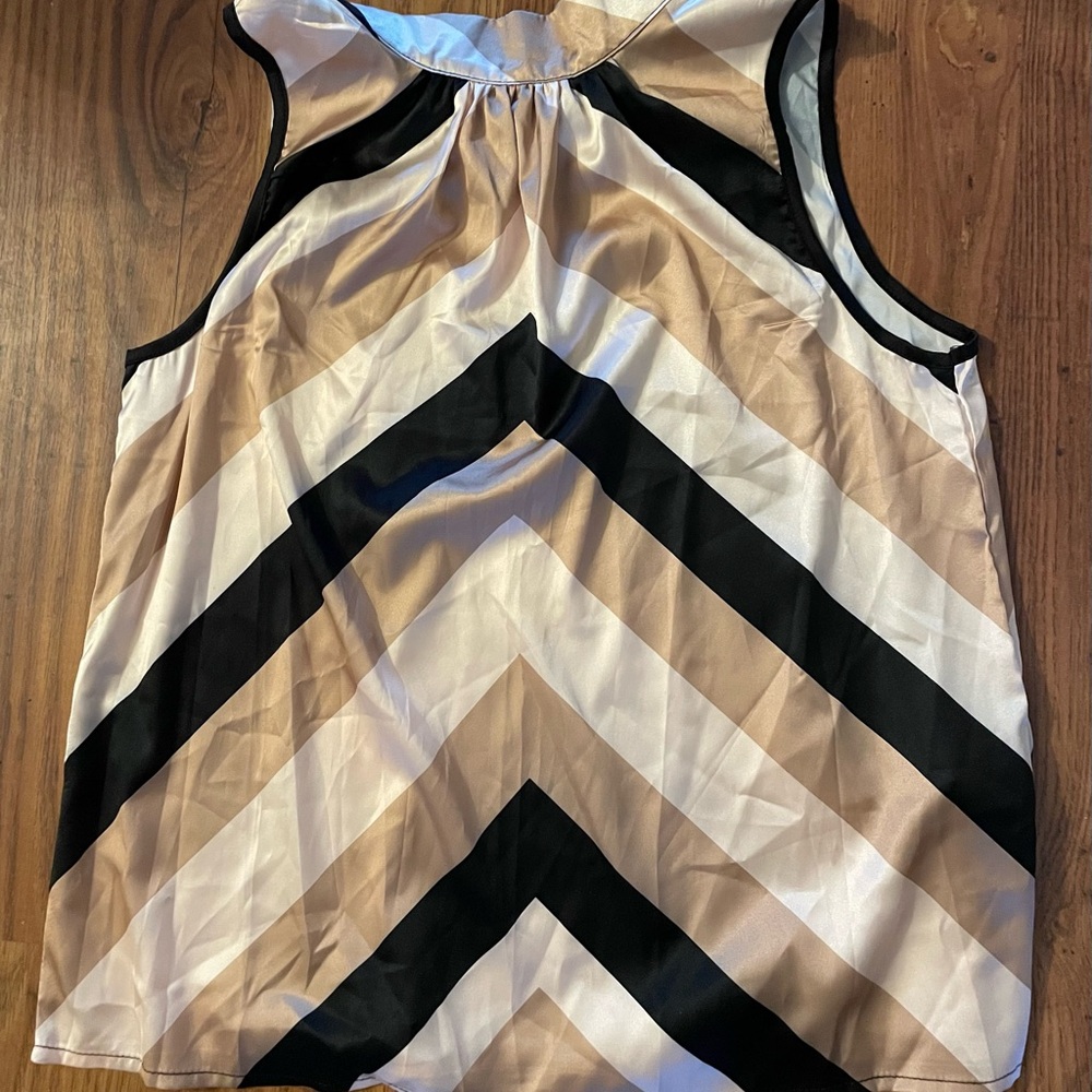 Sleeveless Chevron Stripe Tank Top - Black, Cream & Tan